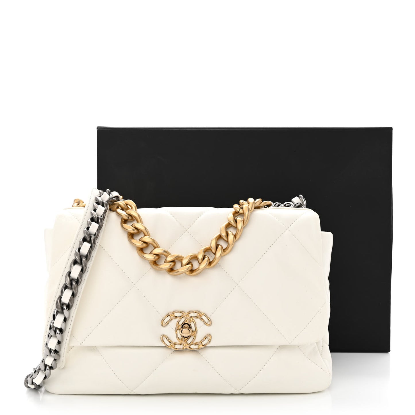 Goatskin Quilted Large Chanel 19 Flap White