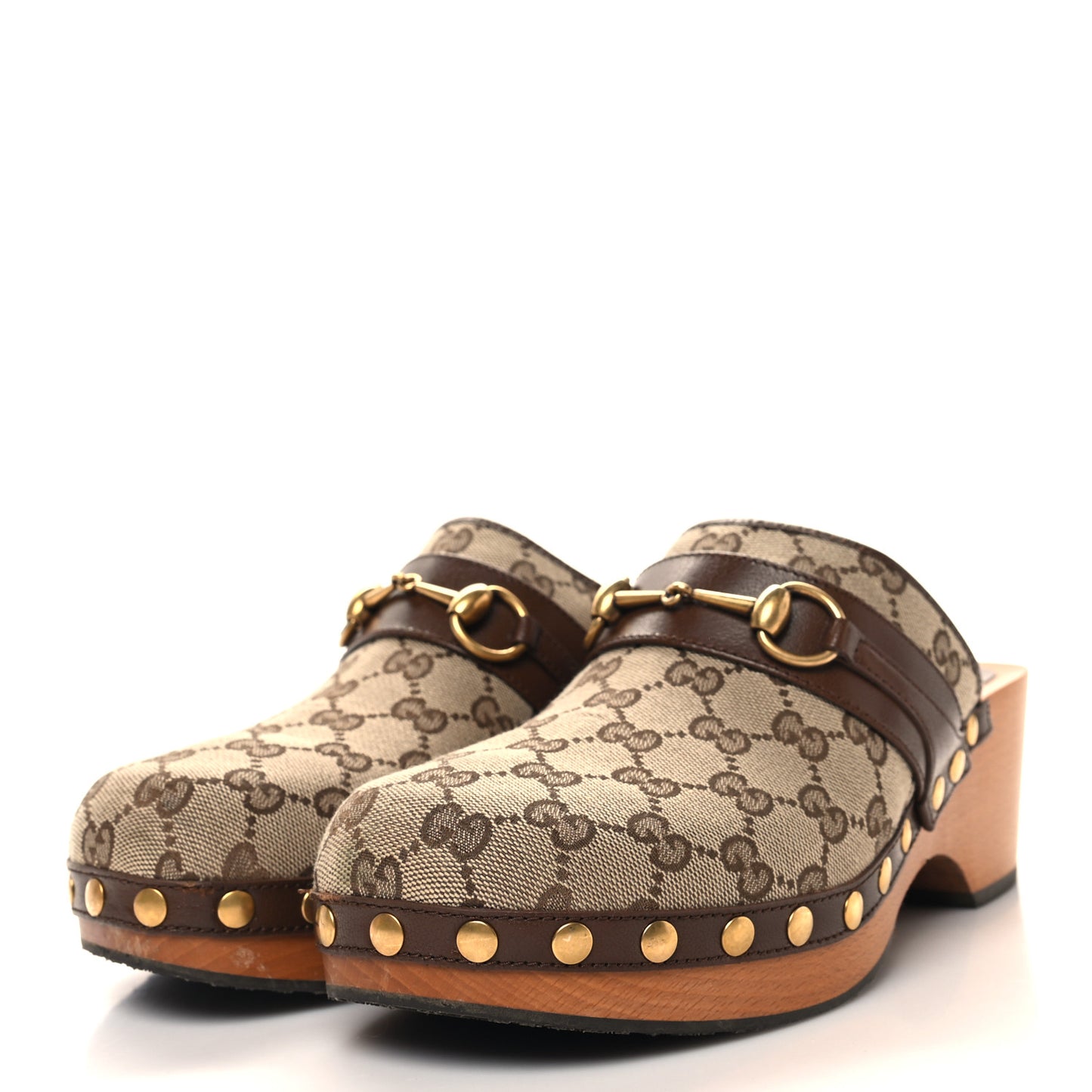 Monogram Goatskin Horsebit Clog Mules 40.5 Beige Ebony Brown Sugar