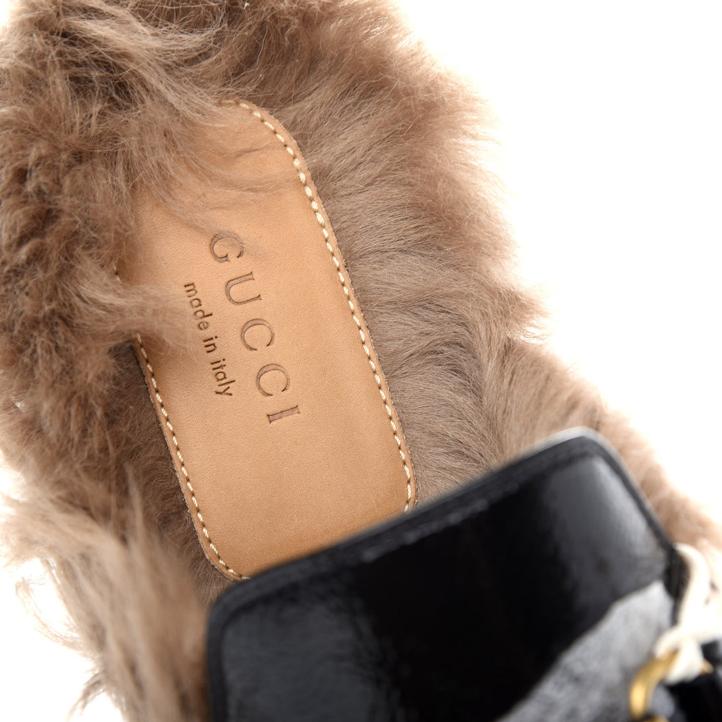 Patent Fur Womens Princetown Slippers 39 Black Natural