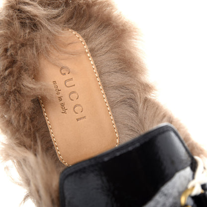 Gucci Patent Fur Womens Princetown Slippers 39 Black Natural 8 of 10