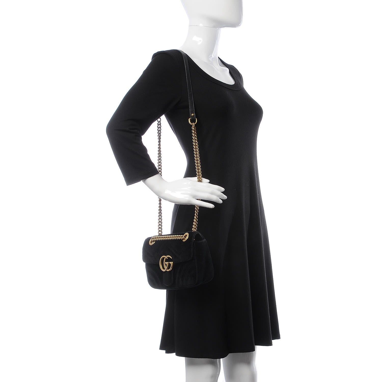 Gucci Velvet Matelasse Mini GG Marmont Shoulder Bag Black 2 of 8