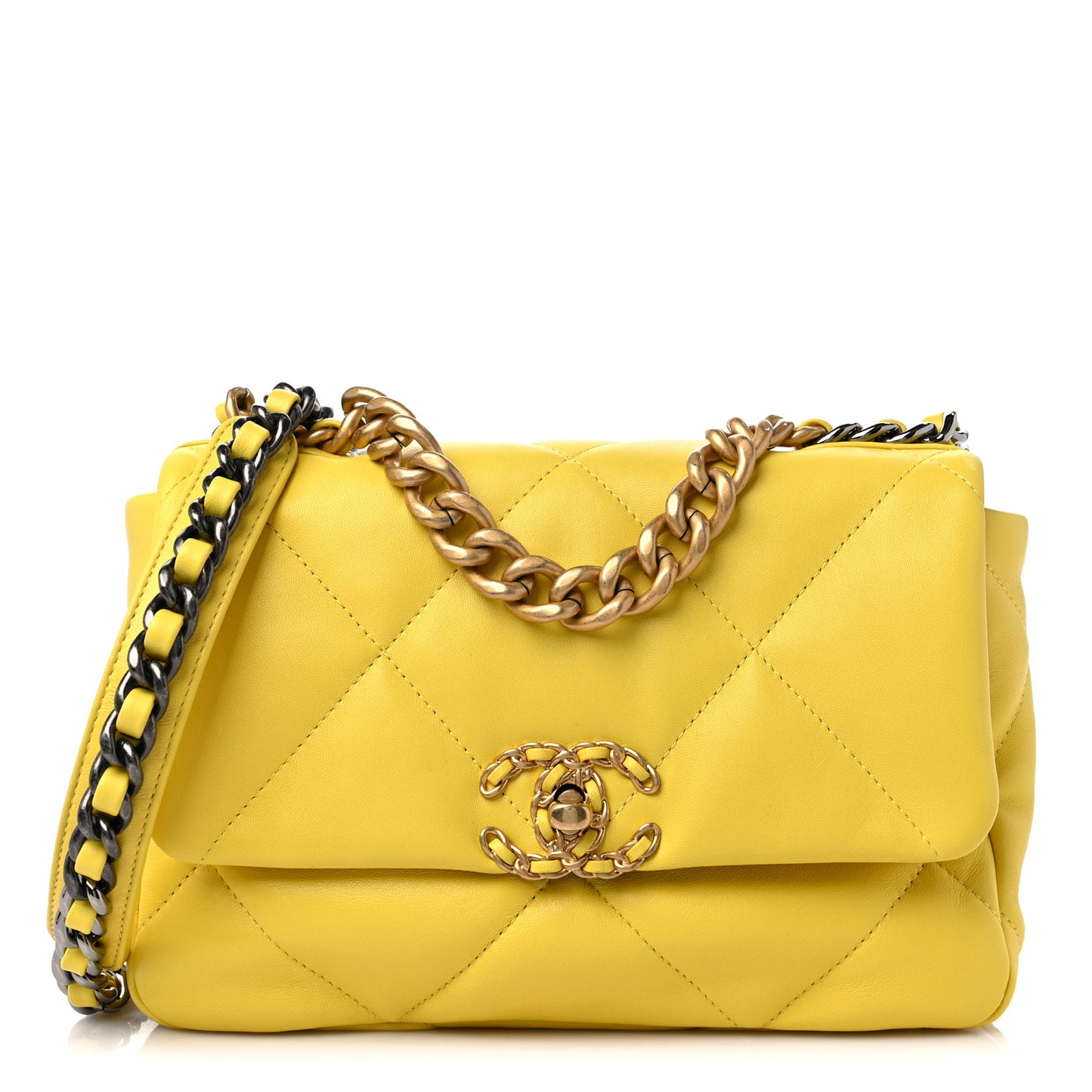 Lambskin Quilted Medium Chanel 19 Flap Yellow