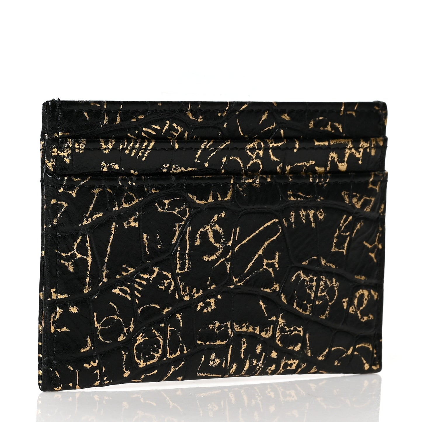 Calfskin Crocodile Embossed Graffiti 2.55 Cocodile Reissue Card Holder Black Gold