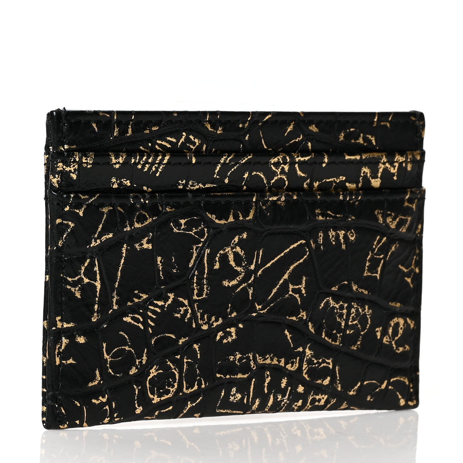 Chanel Calfskin Crocodile Embossed Graffiti 2.55 Cocodile Reissue Card Holder Black Gold 3 of 9