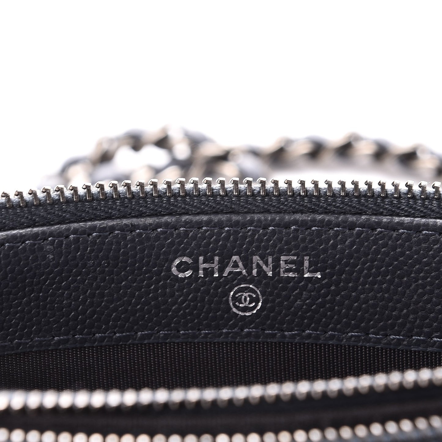 Caviar Quilted Small Clutch With Chain Grey