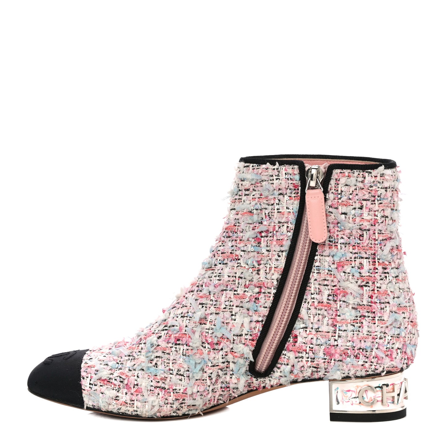 Tweed Cap Toe CC Short Boots 36 Pink Blue Black