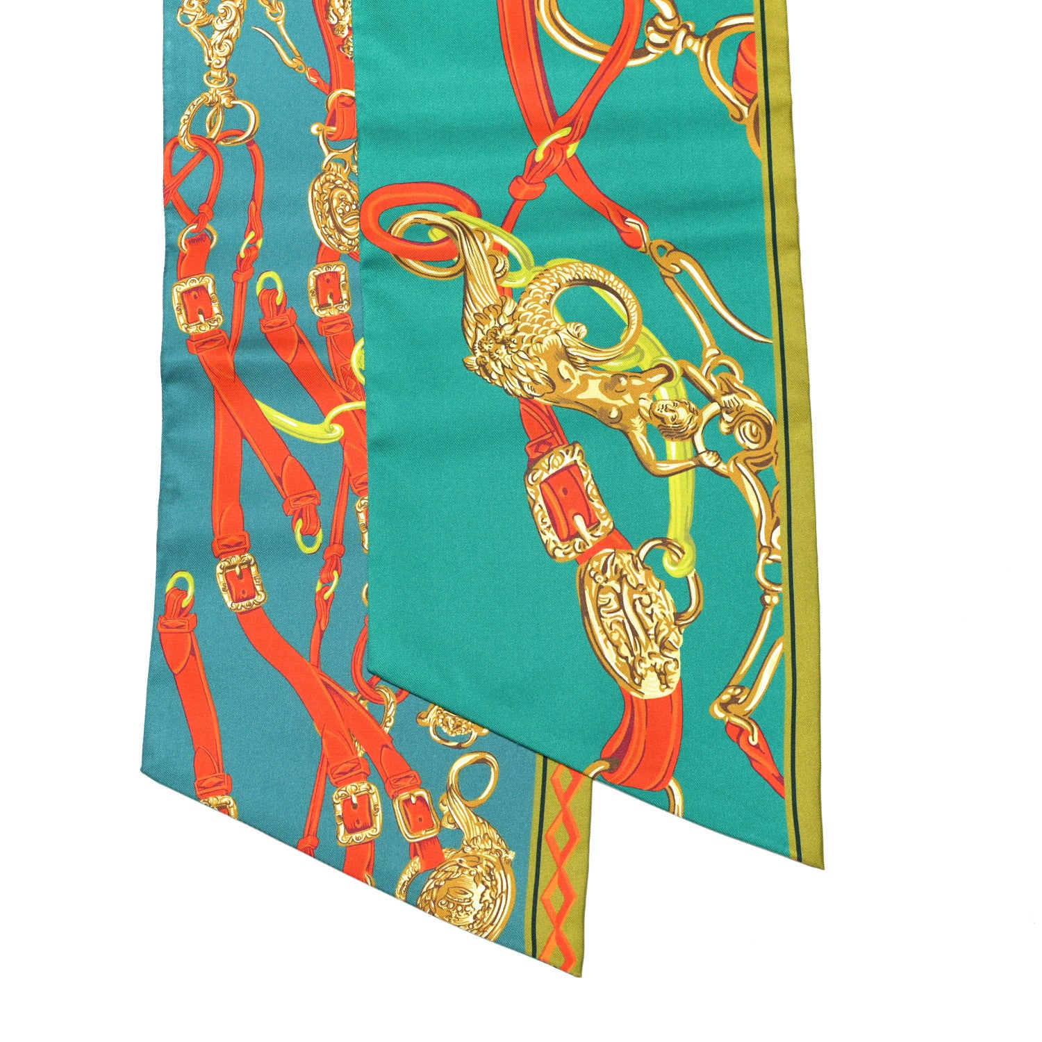 Hermes Silk Brides De Gala Maxi Twilly Menthe Canard Orange 3 of 5
