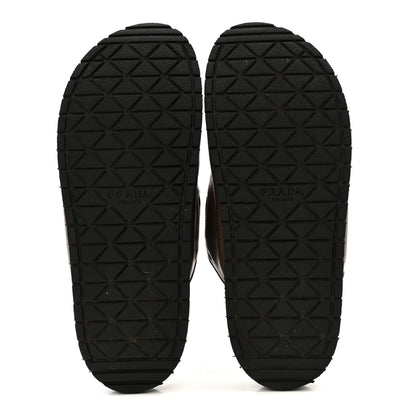 Prada Nappa Logo Velcro Strap Slide Sandals 38.5 Cacao 6 of 11
