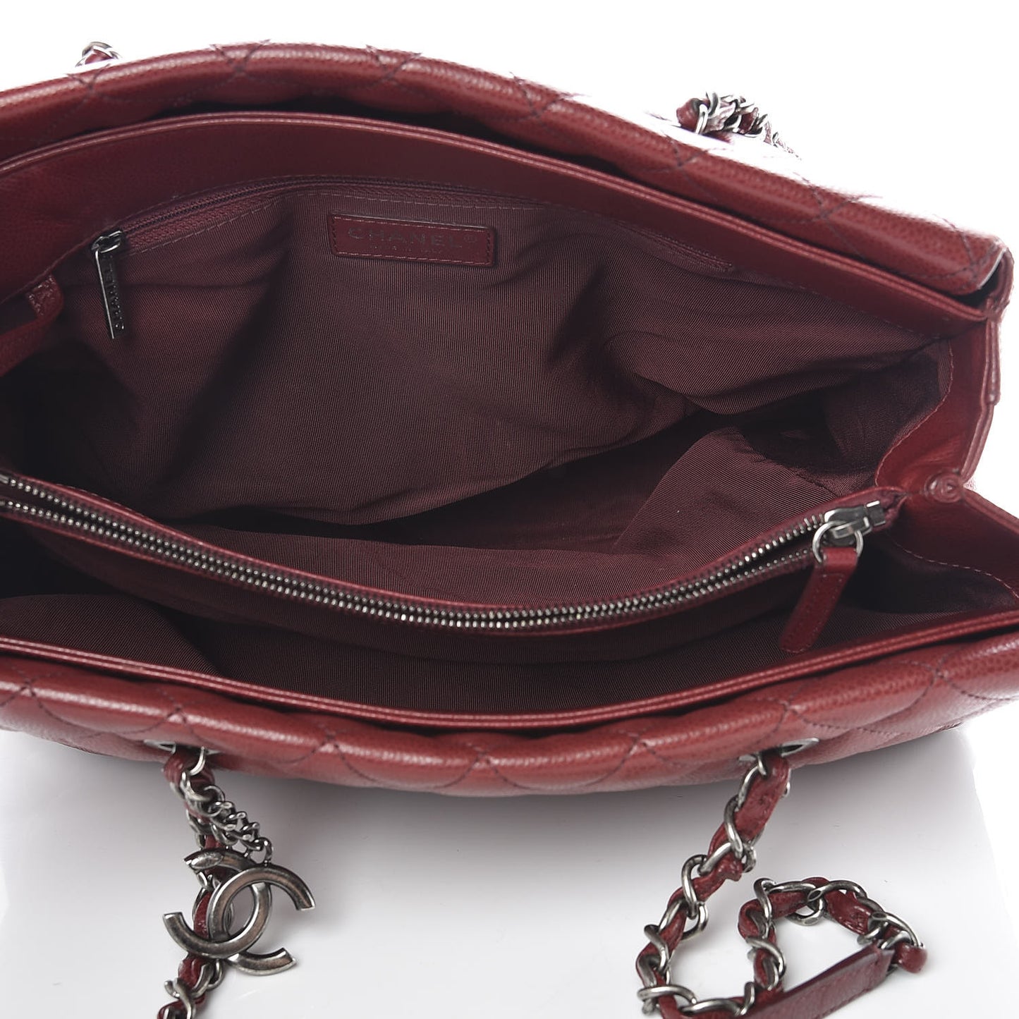 Caviar Quilted City Shopping Tote Dark Red