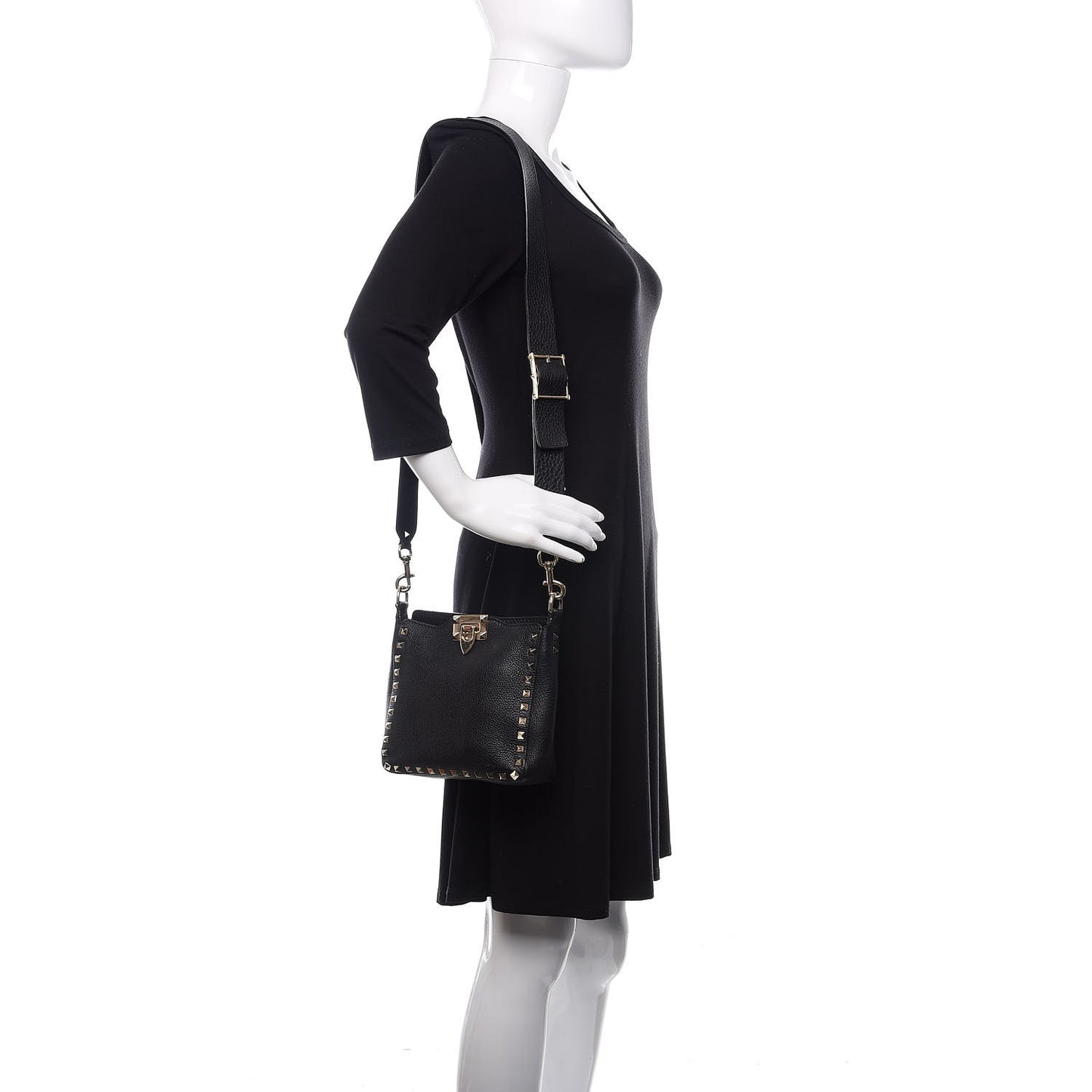 Pebbled Calfskin Mini Rockstud Flip-Lock Messenger Bag Black