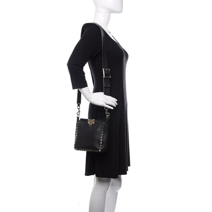 Valentino Garavani Pebbled Calfskin Mini Rockstud Flip-Lock Messenger Bag Black 2 of 11