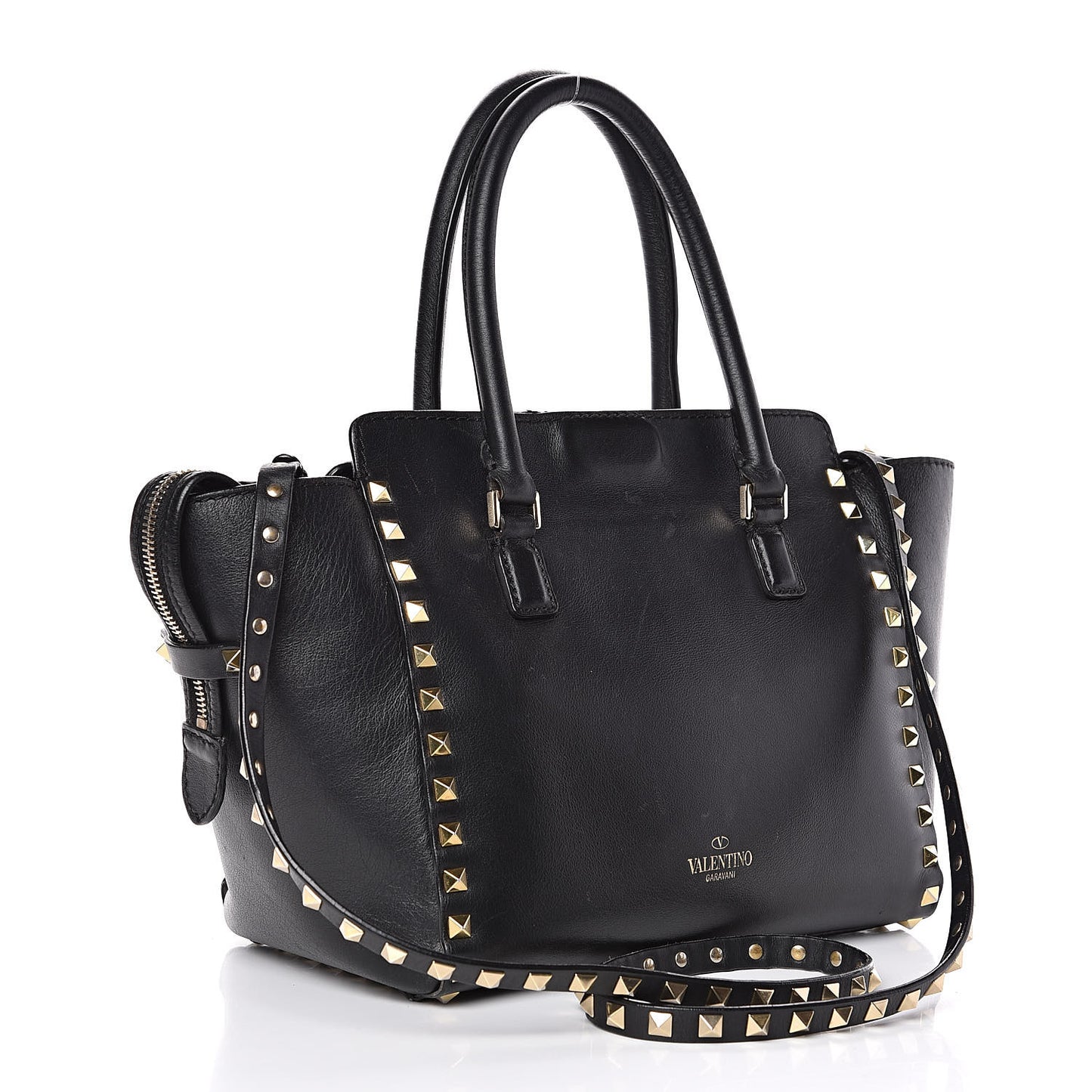 Vitello Small Rockstud Double Handle Tote Black