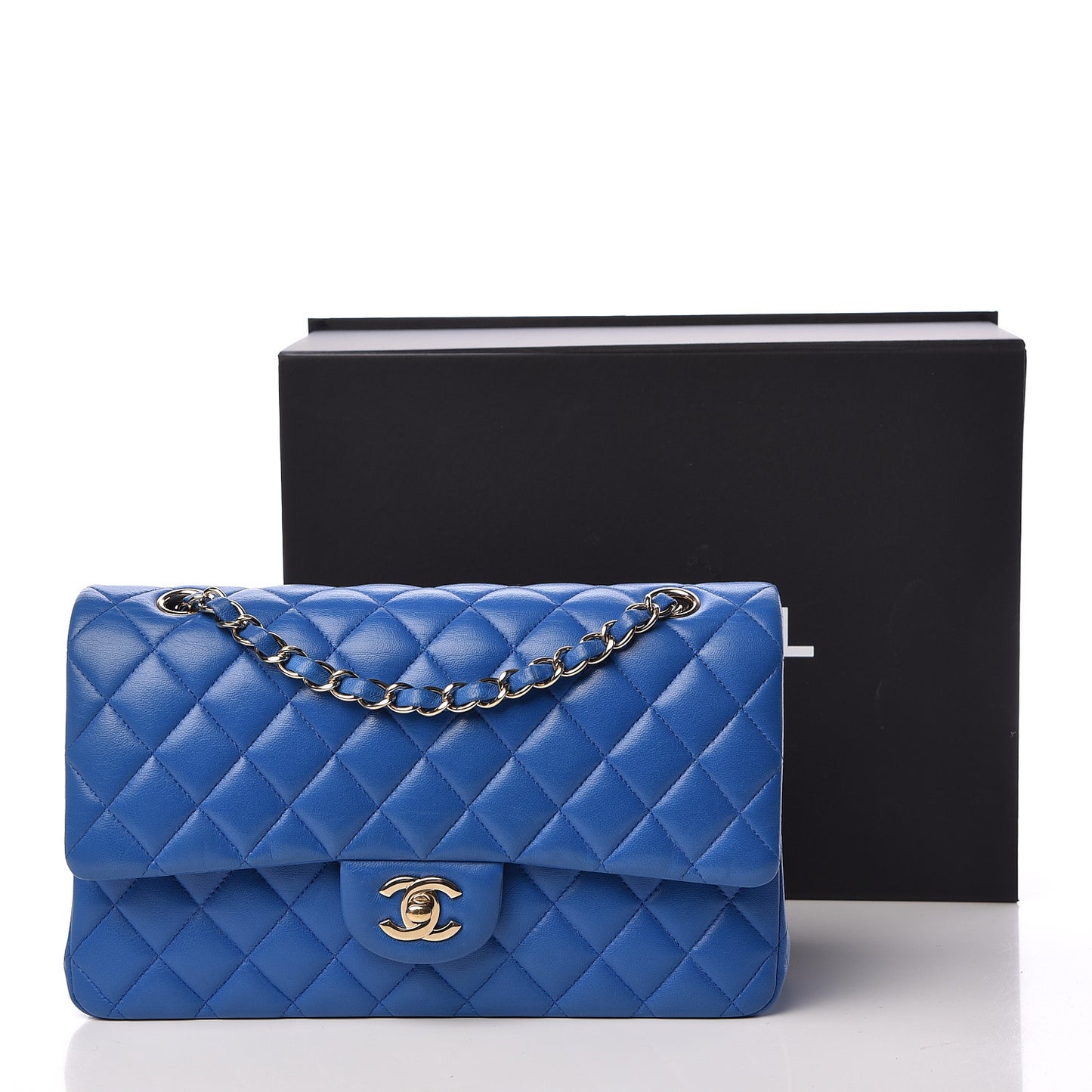 Lambskin Quilted Medium Double Flap Blue