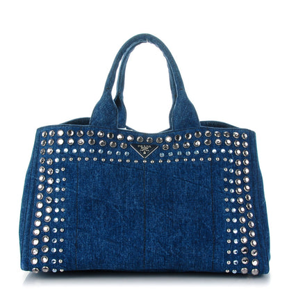 Prada Canapa Denim Crystal Studded Tote Avio 1 of 8