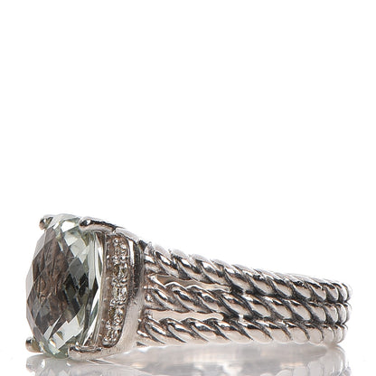 David Yurman Sterling Silver Diamond Prasiolite 10mm Petite Wheaton Ring 50 5.5 3 of 5