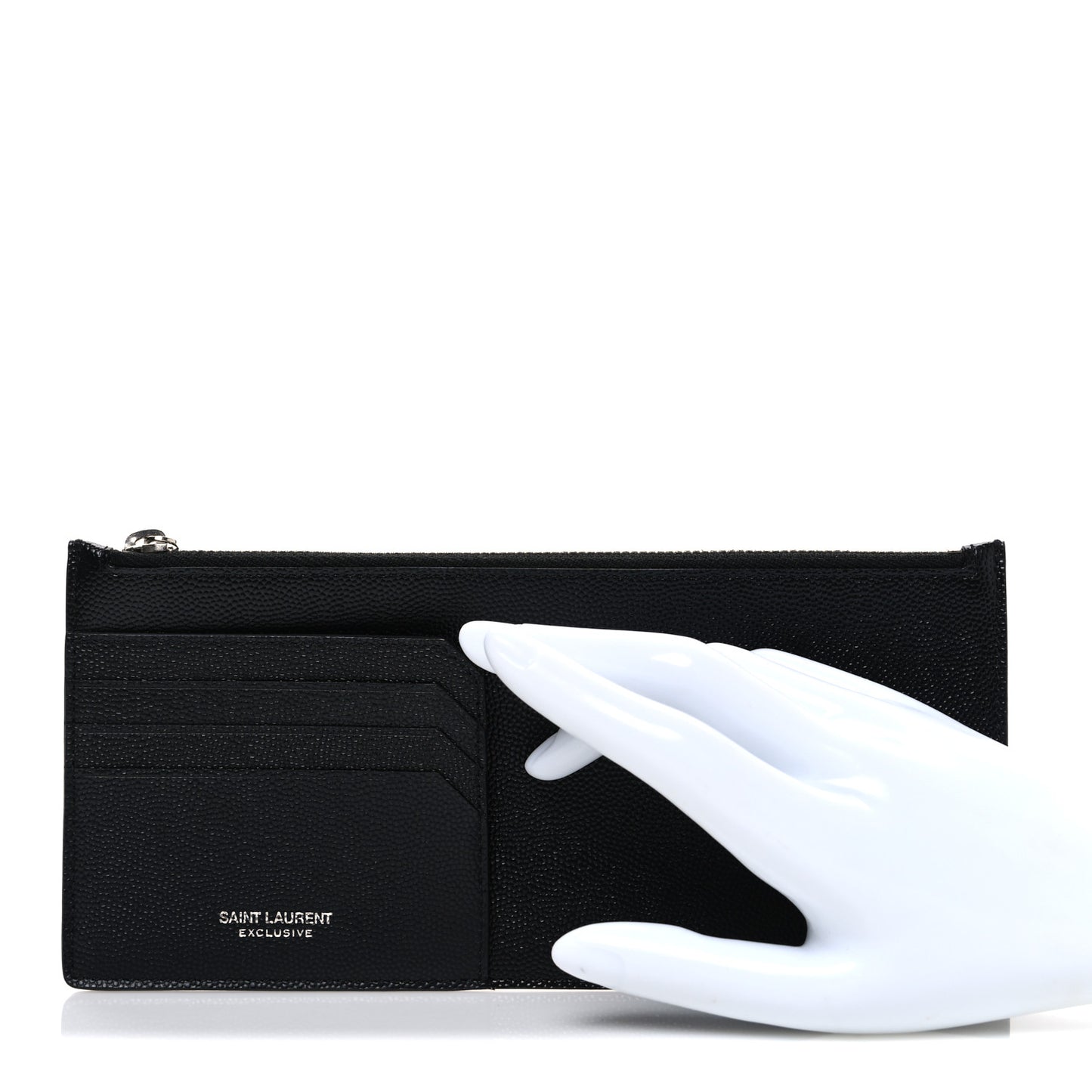 Grained Calfskin Zip Pouch Tech Card Holder Black