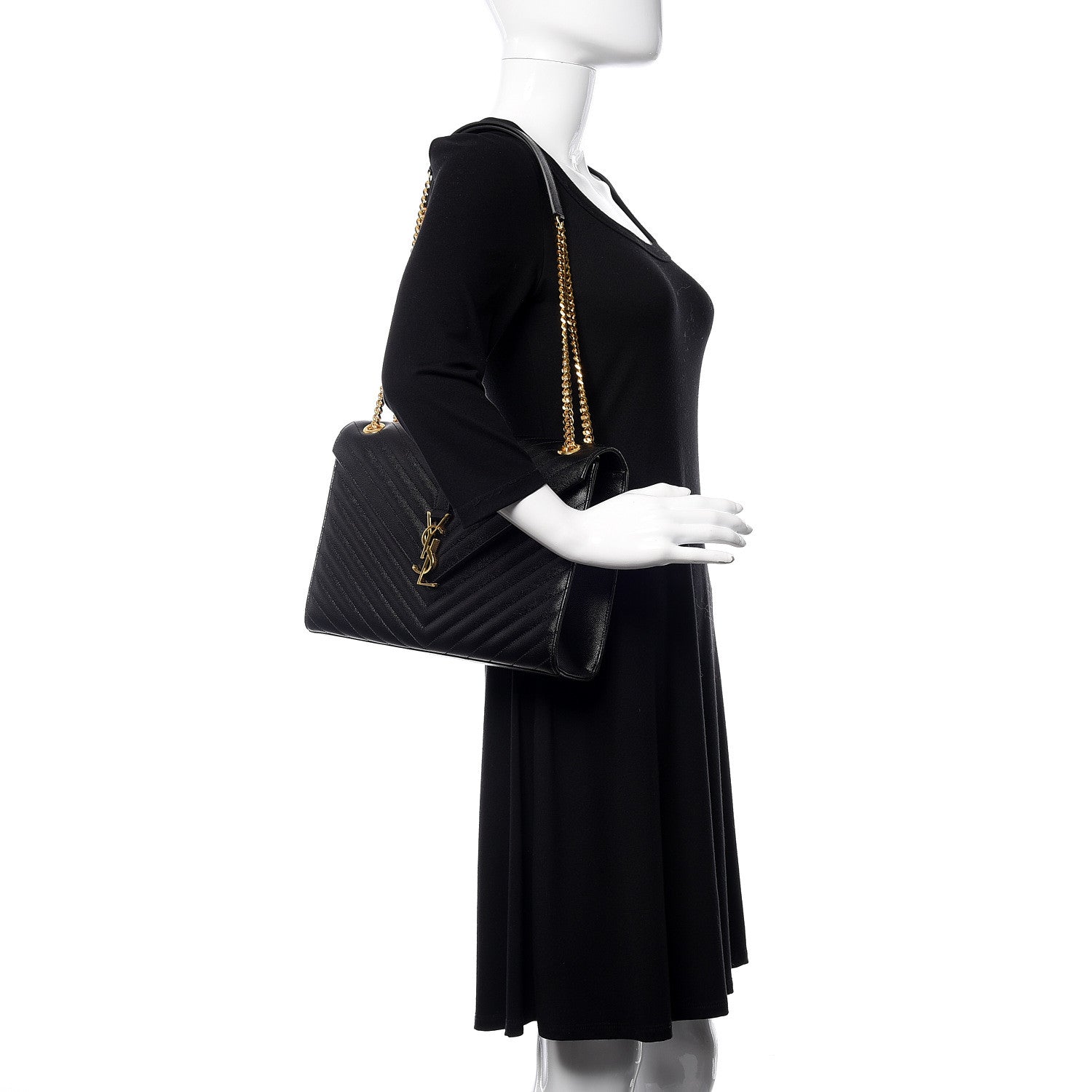 Saint Laurent Grain De Poudre Matelasse Chevron Large Monogram Satchel Black 2 of 9