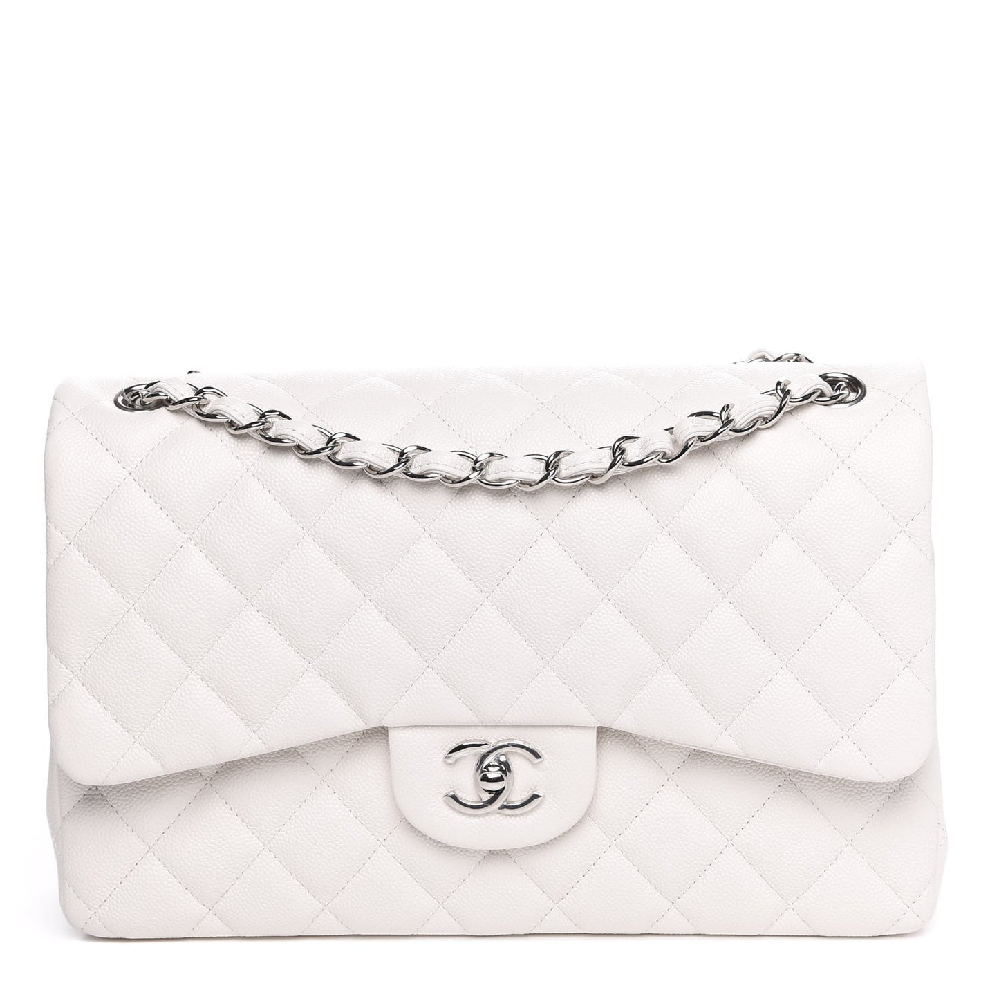 Caviar Quilted Jumbo Double Flap White