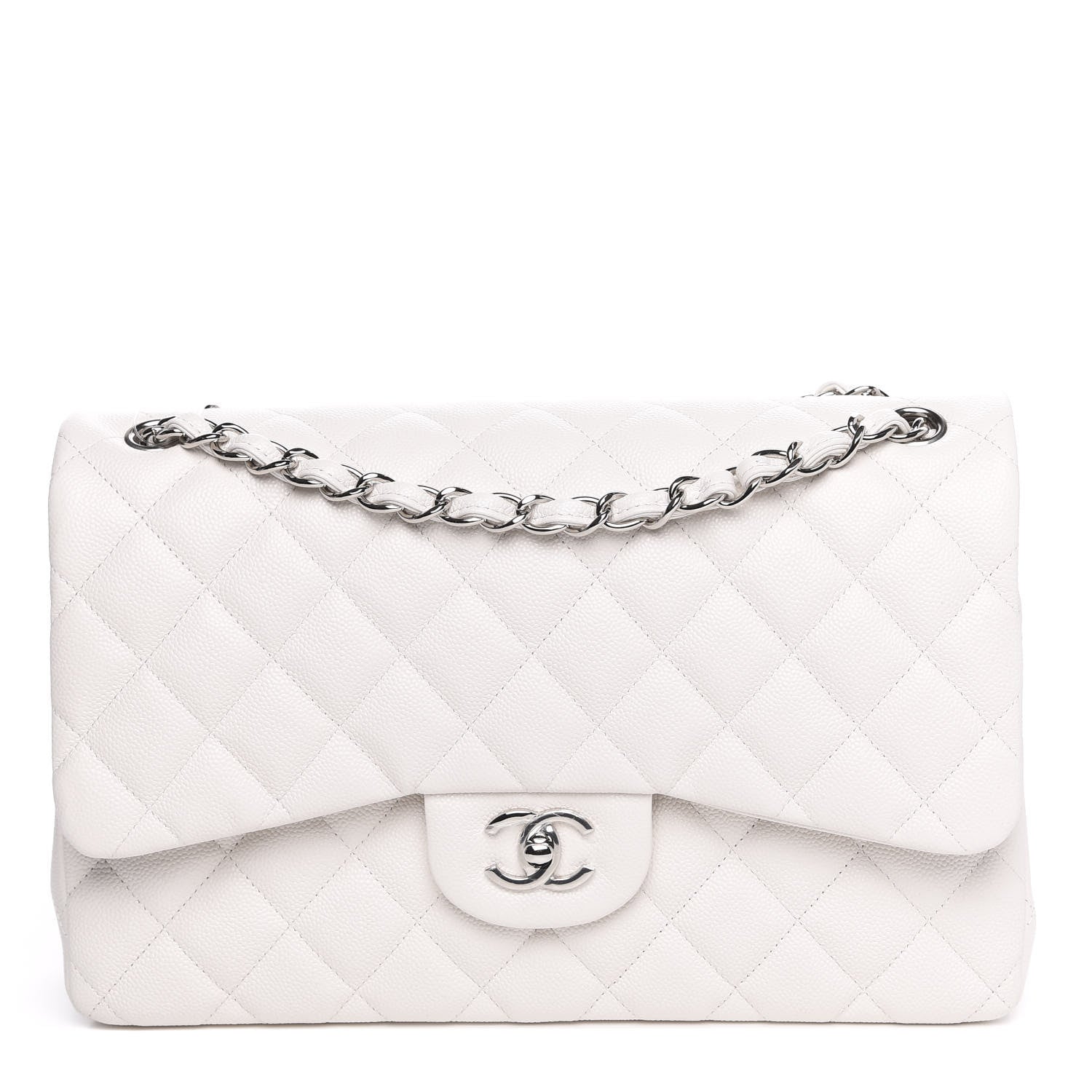 Chanel Caviar Quilted Jumbo Double Flap White 1 of 10