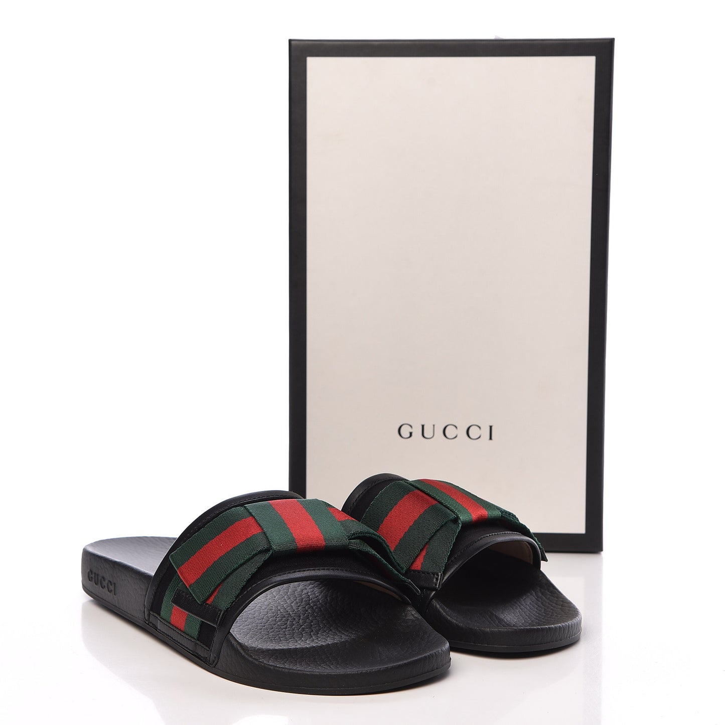 Satin Web Bow Slide Sandals 40 Black