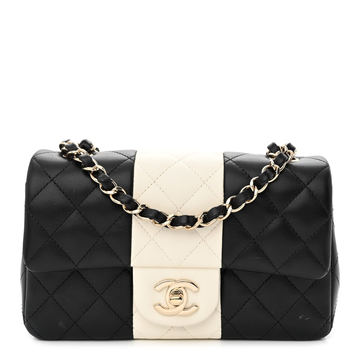 Lambskin Quilted Mini Rectangular Flap Black White