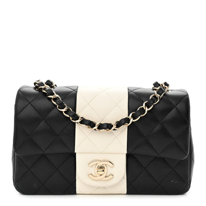 Chanel Lambskin Quilted Mini Rectangular Flap Black White 1 of 13