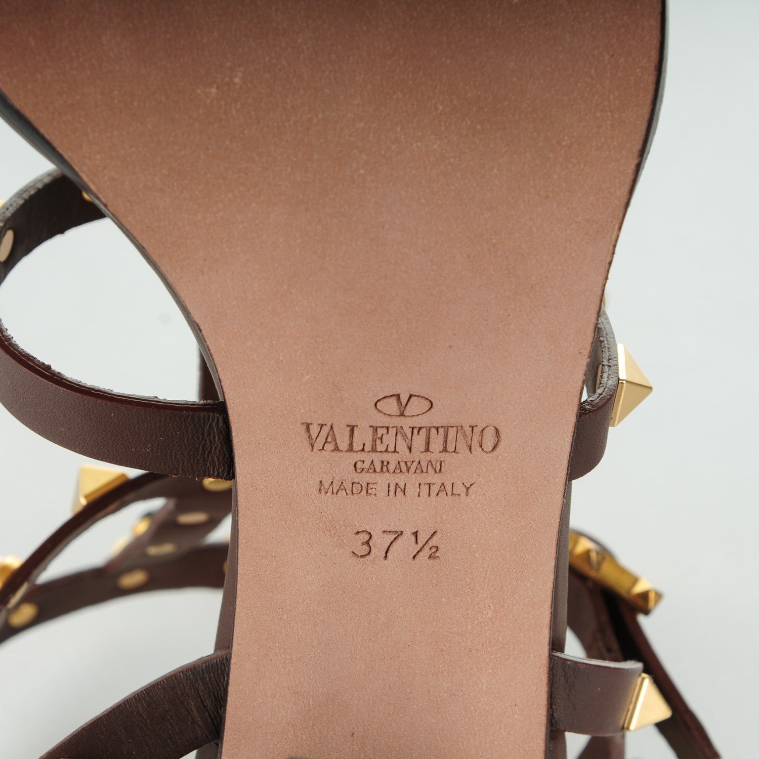 Valentino Garavani Calfskin Rockstud Rolling Cabochon 90mm City Sandals 37.5 Cacao 6 of 7