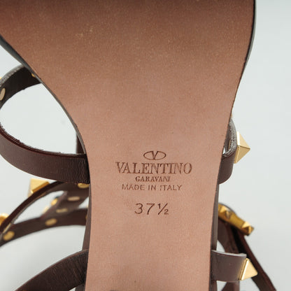 Valentino Garavani Calfskin Rockstud Rolling Cabochon 90mm City Sandals 37.5 Cacao 6 of 7