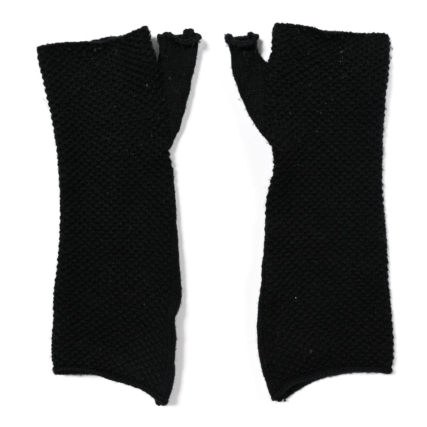 Wool Cashmere Knit Fingerless Gloves Black