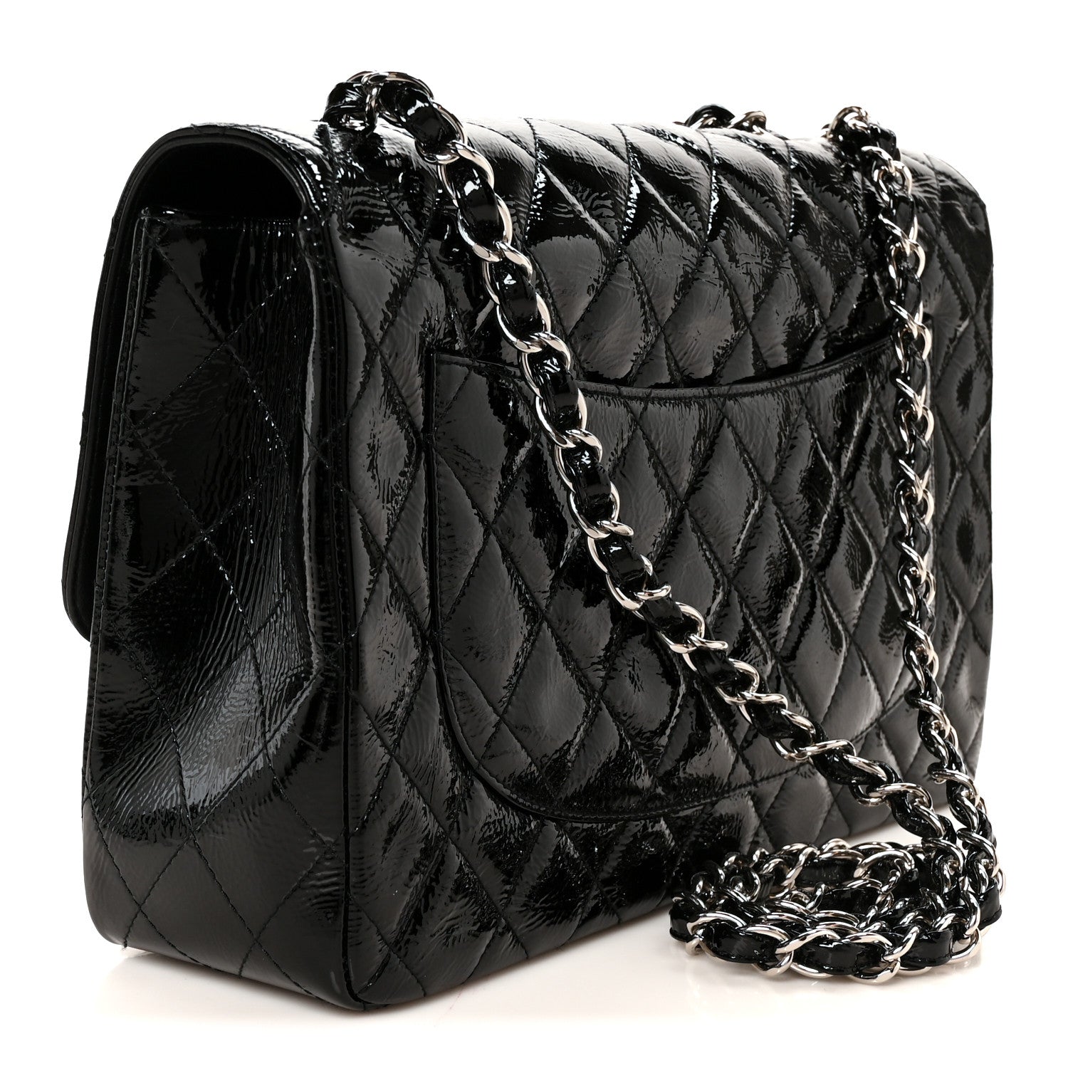 Chanel Distressed Patent Quilted Jumbo Single Flap Black 3 of 12
