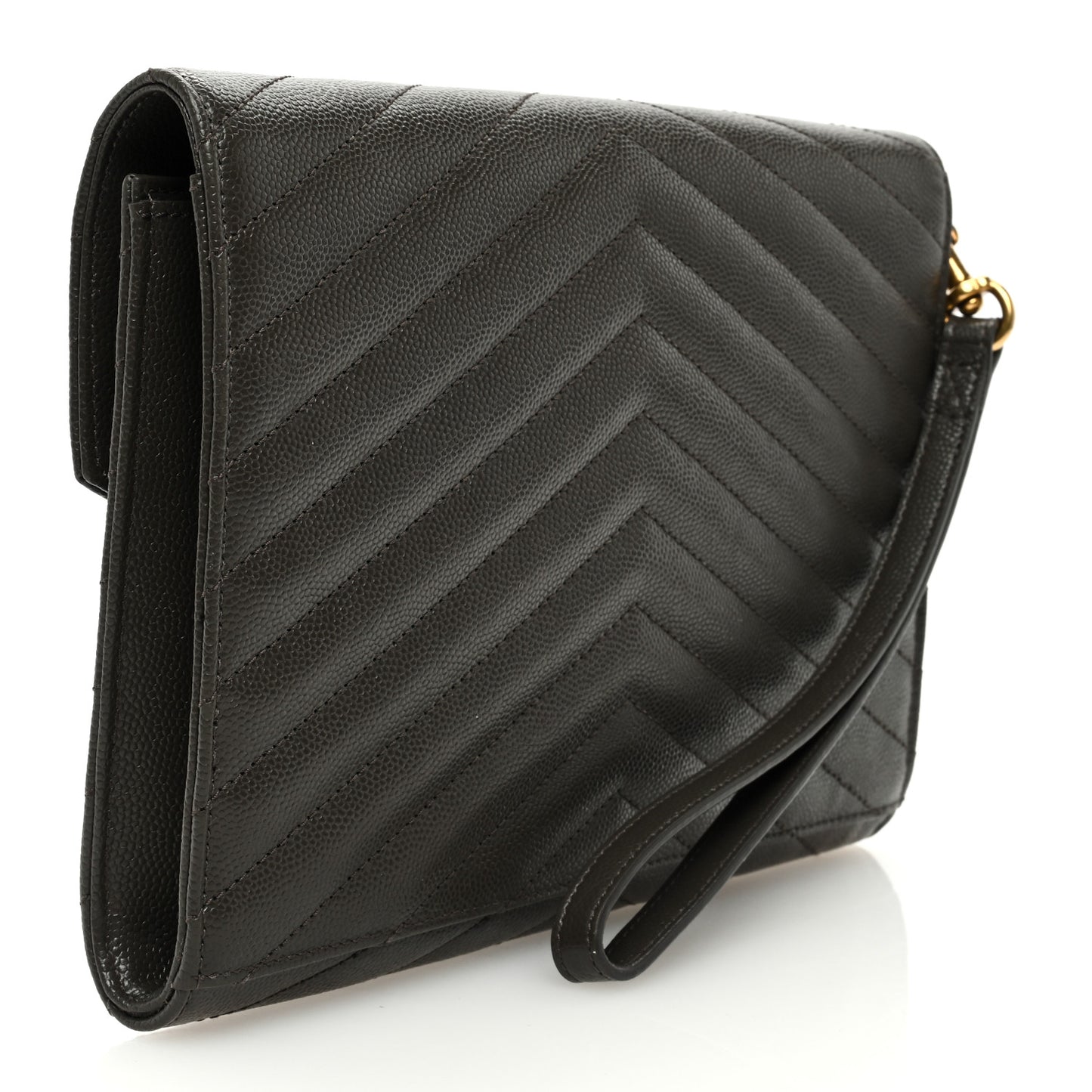 Grain De Poudre Matelasse Chevron Monogram Envelope Clutch Earth