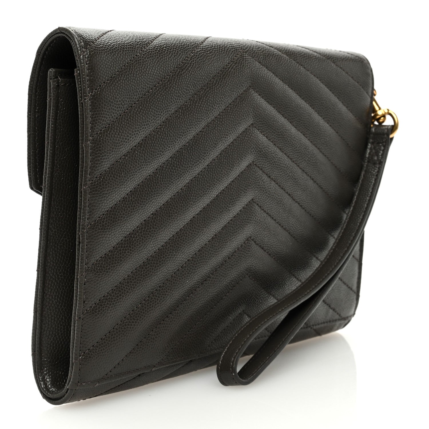Saint Laurent Grain De Poudre Matelasse Chevron Monogram Envelope Clutch Earth 3 of 7