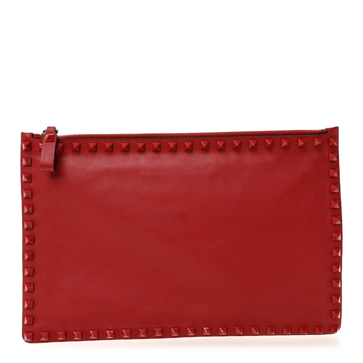 Vitello Monochrome Large Rockstud Zip Pouch Red