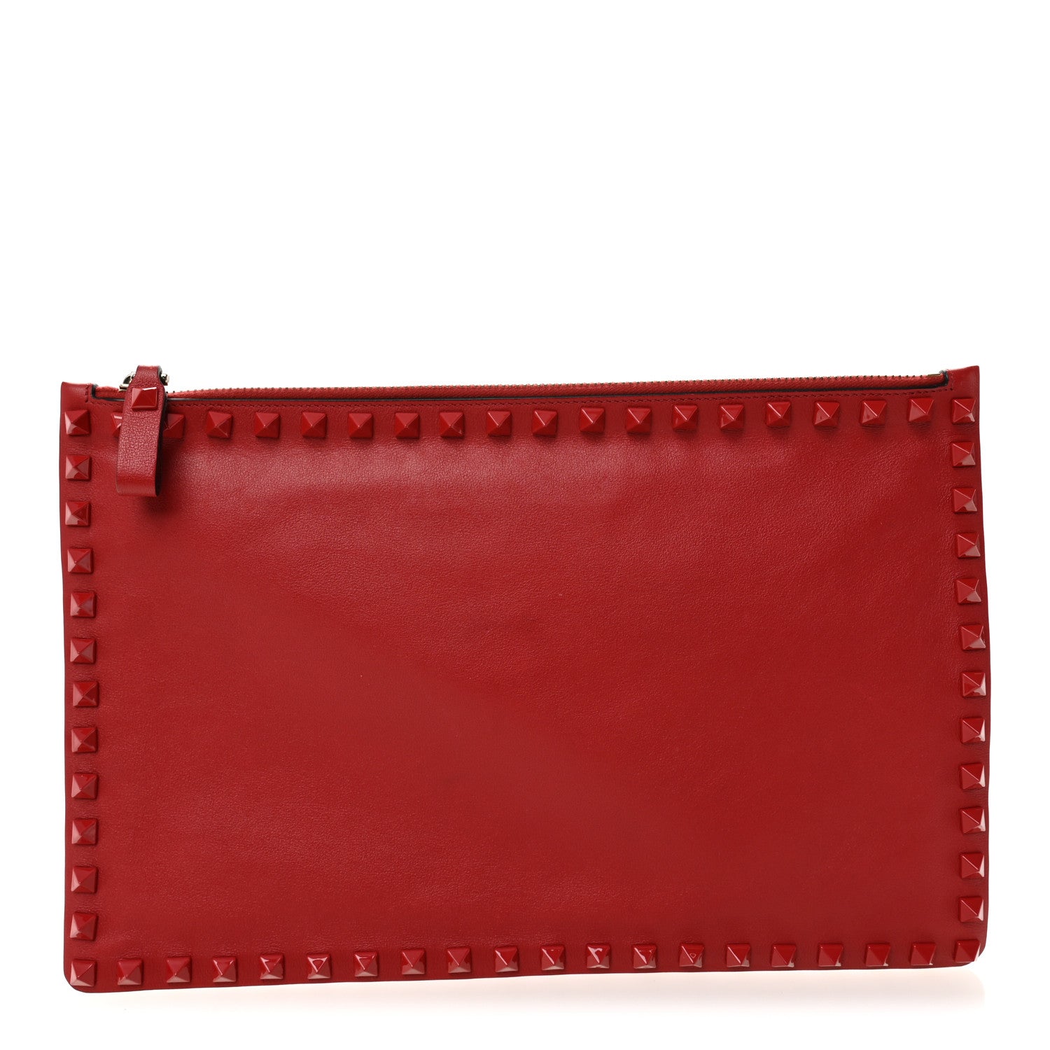 Valentino Garavani Vitello Monochrome Large Rockstud Zip Pouch Red 1 of 7