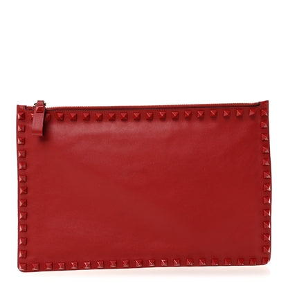 Valentino Garavani Vitello Monochrome Large Rockstud Zip Pouch Red 1 of 7