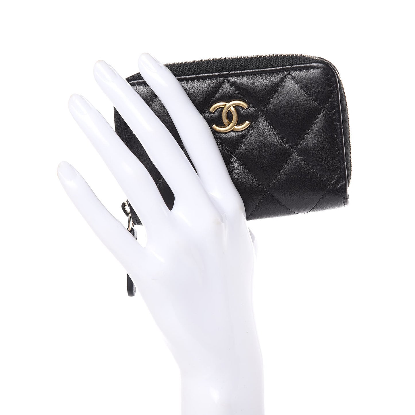 Lambskin Quilted Zip Around Coin Purse Wallet Black