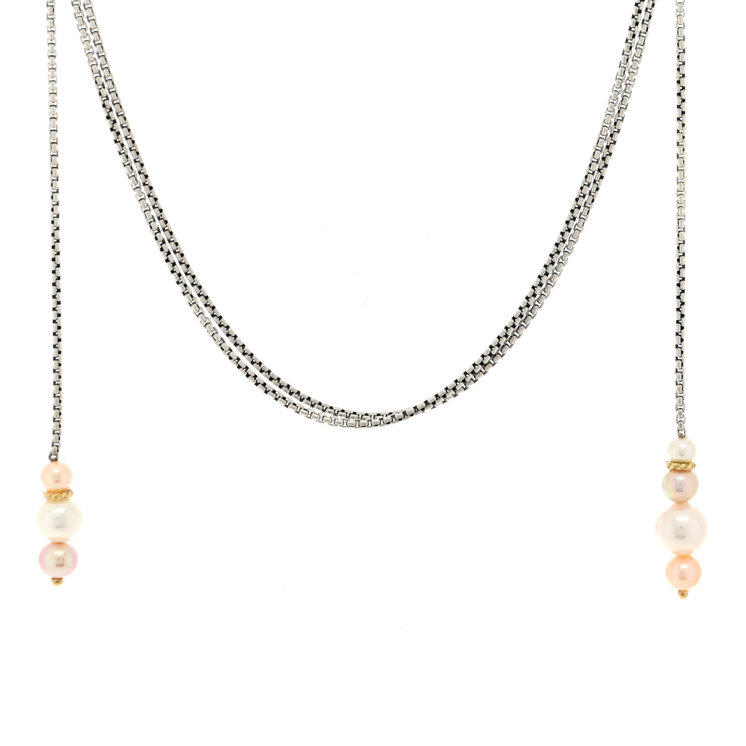 David Yurman Sterling Silver 18K Yellow Gold Pearl Lariat Necklace 1 of 4