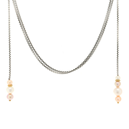 David Yurman Sterling Silver 18K Yellow Gold Pearl Lariat Necklace 1 of 4