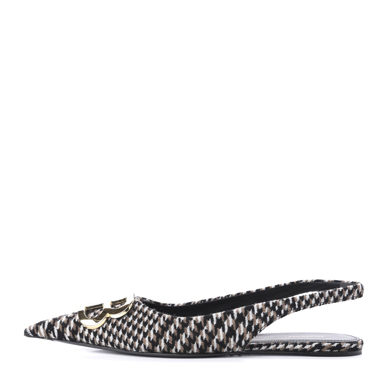 Tweed Prince Of Wales BB Knife Pointy Toe Slingback Flats 36 Brown