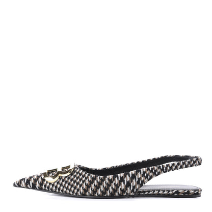 Balenciaga Tweed Prince Of Wales BB Knife Pointy Toe Slingback Flats 36 Brown 1 of 11