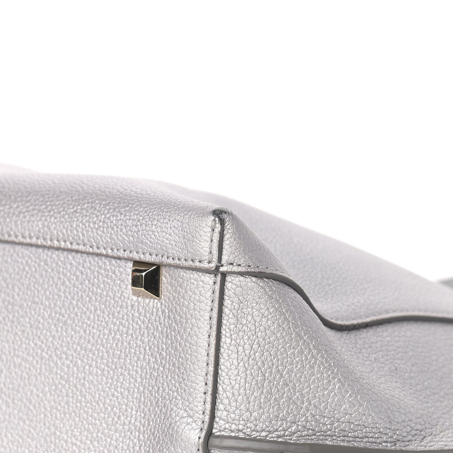 Metallic Grained Calfskin Medium Top Zip Tote Spike Silver
