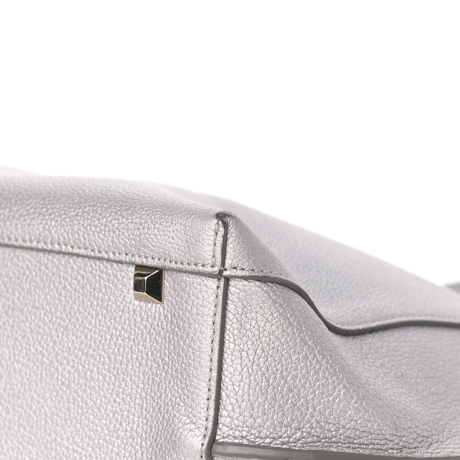 MCM Metallic Grained Calfskin Medium Top Zip Tote Spike Silver 9 of 13
