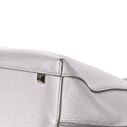 MCM Metallic Grained Calfskin Medium Top Zip Tote Spike Silver 9 of 13
