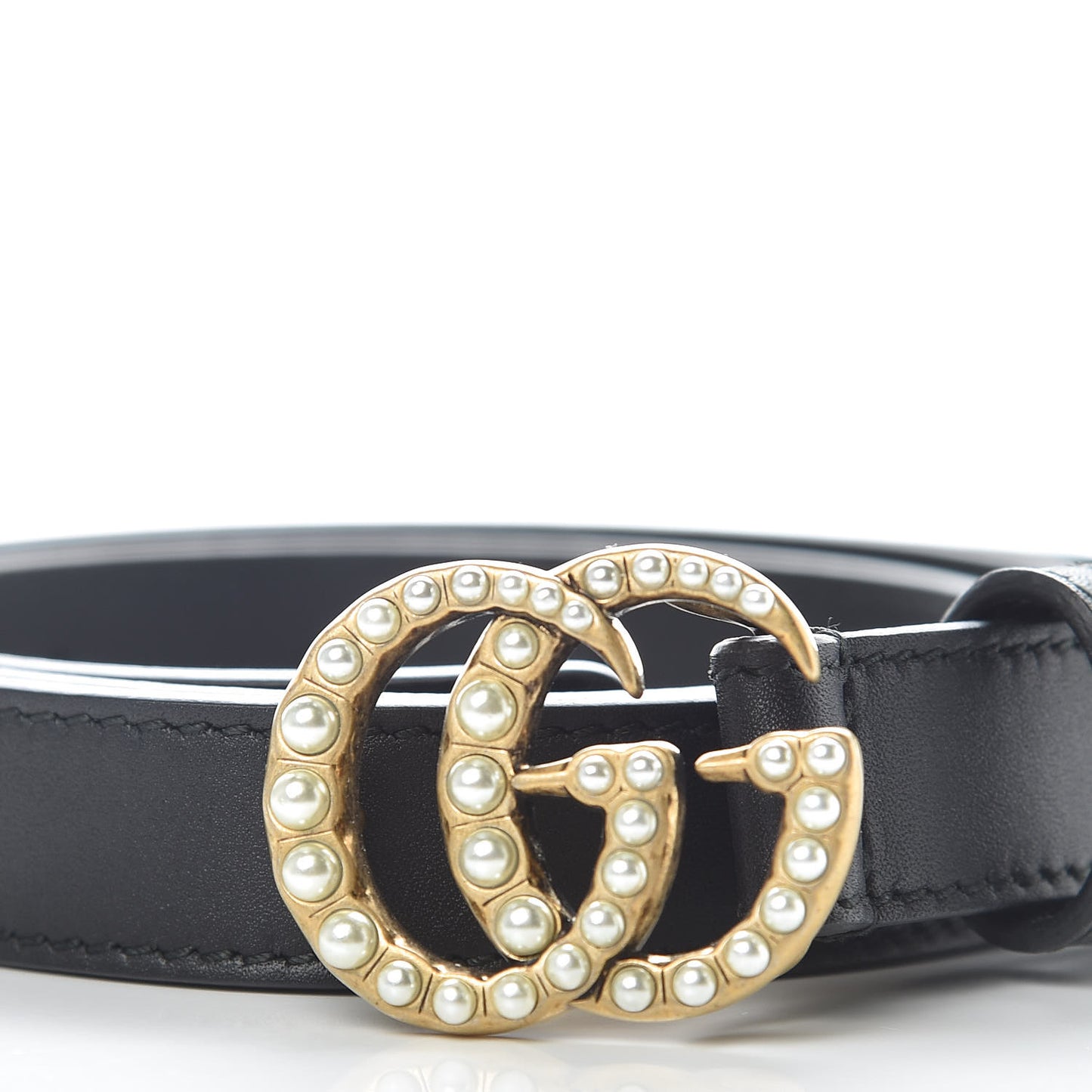 Calfskin Pearl Double G 20mm Belt 90 36 Black Cream