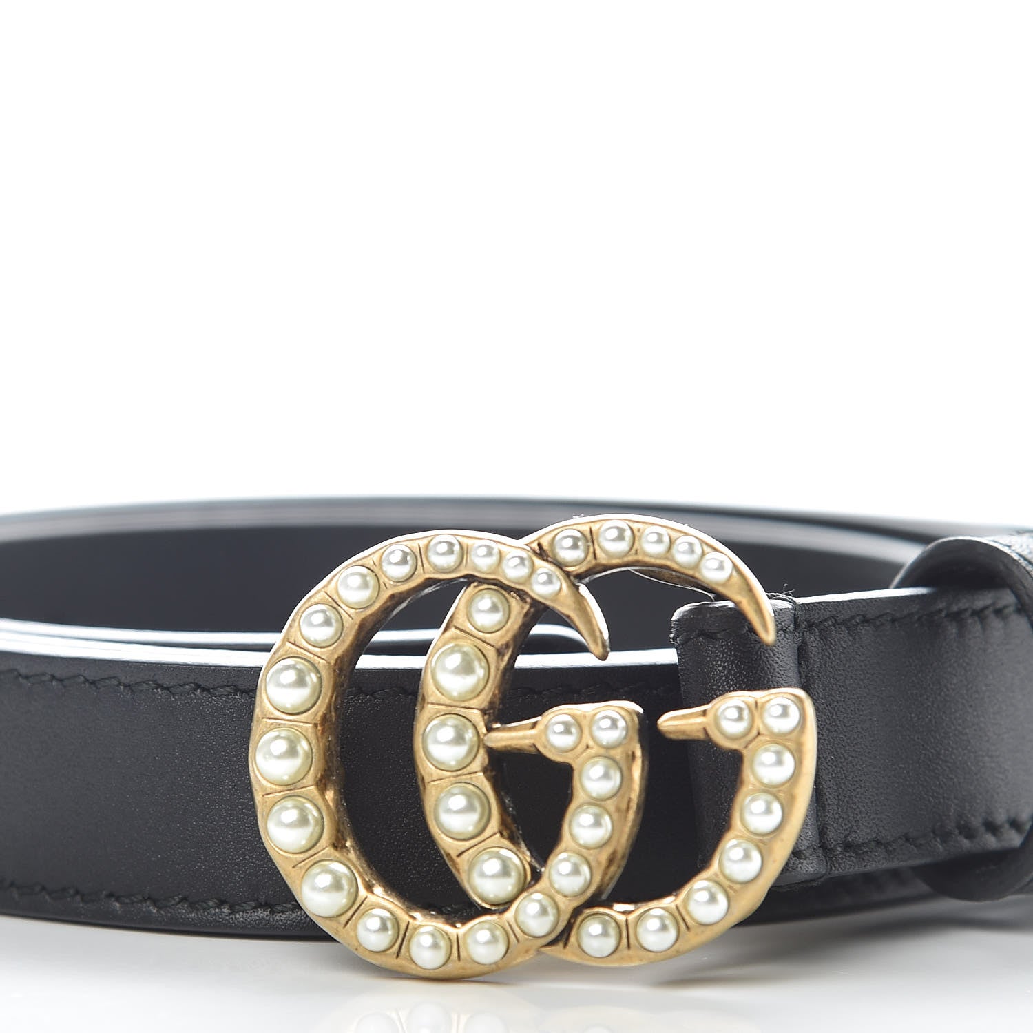 Gucci Calfskin Pearl Double G 20mm Belt 90 36 Black Cream 6 of 7