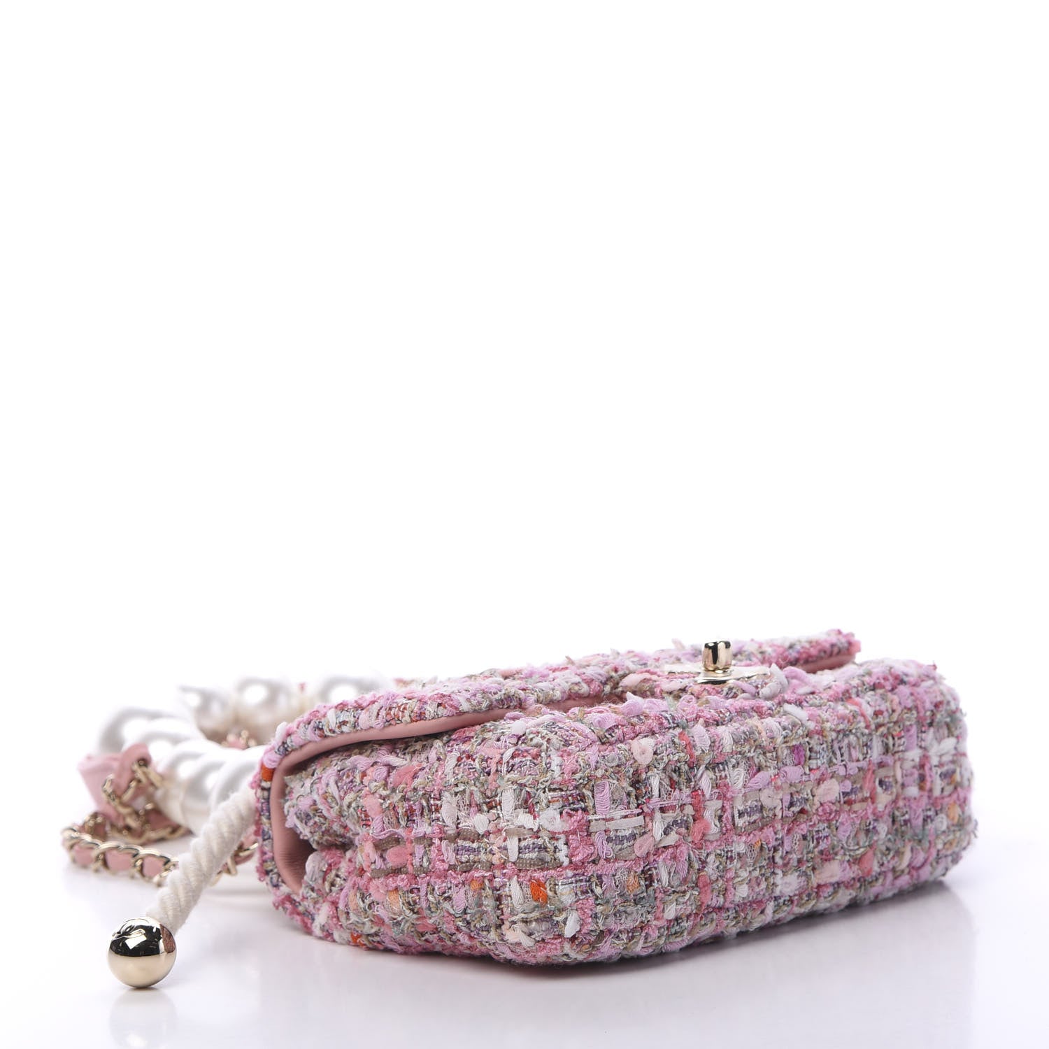 Chanel Tweed Mini Pearl Handle Flap Pink Beige Orange Ecru 3 of 10