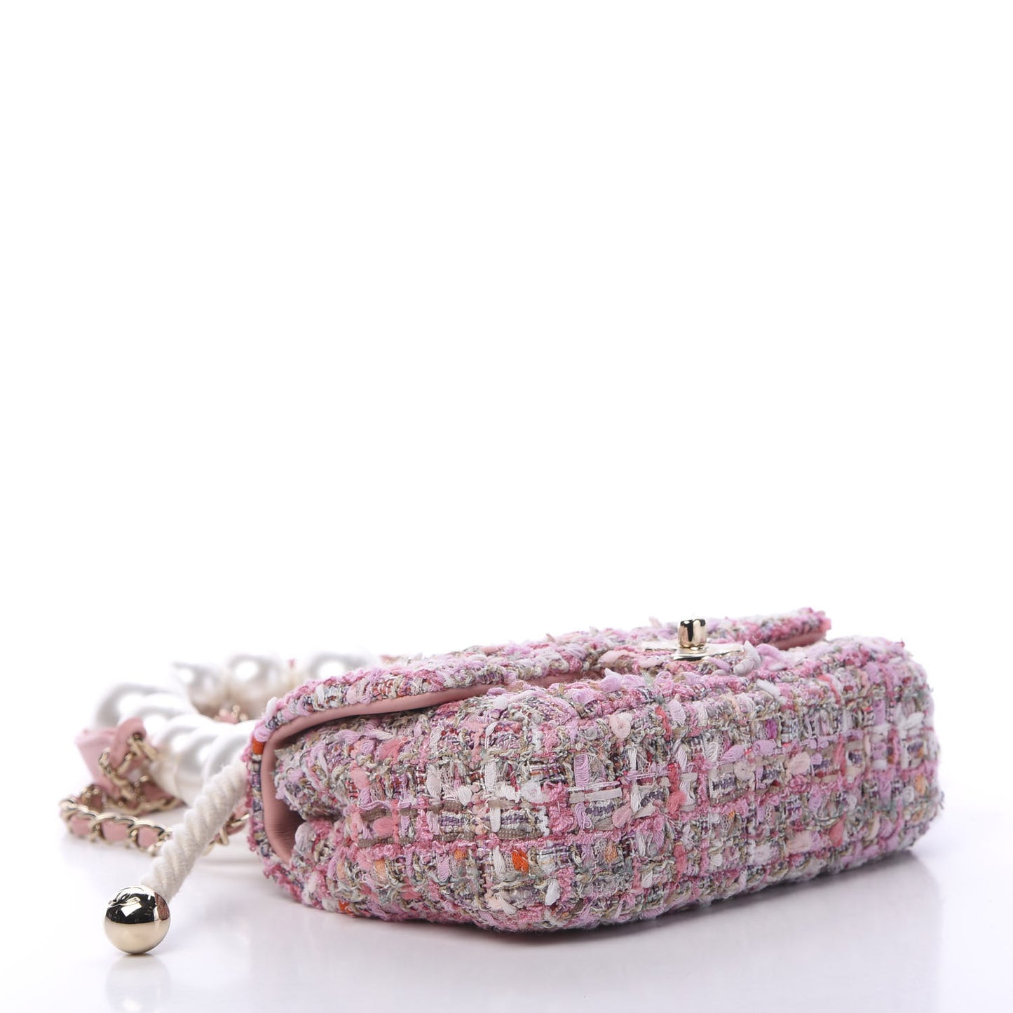 Tweed Mini Pearl Handle Flap Pink Beige Orange Ecru