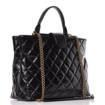 Chanel Calfskin Quilted Large Gold Bar Top Handle Tote Black 4 of 13