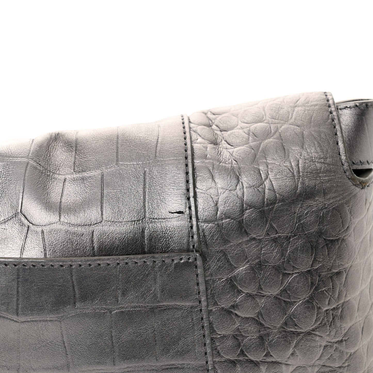 Metallic Calfskin Crocodile Embossed XS Downtown Shoulder Bag Silver