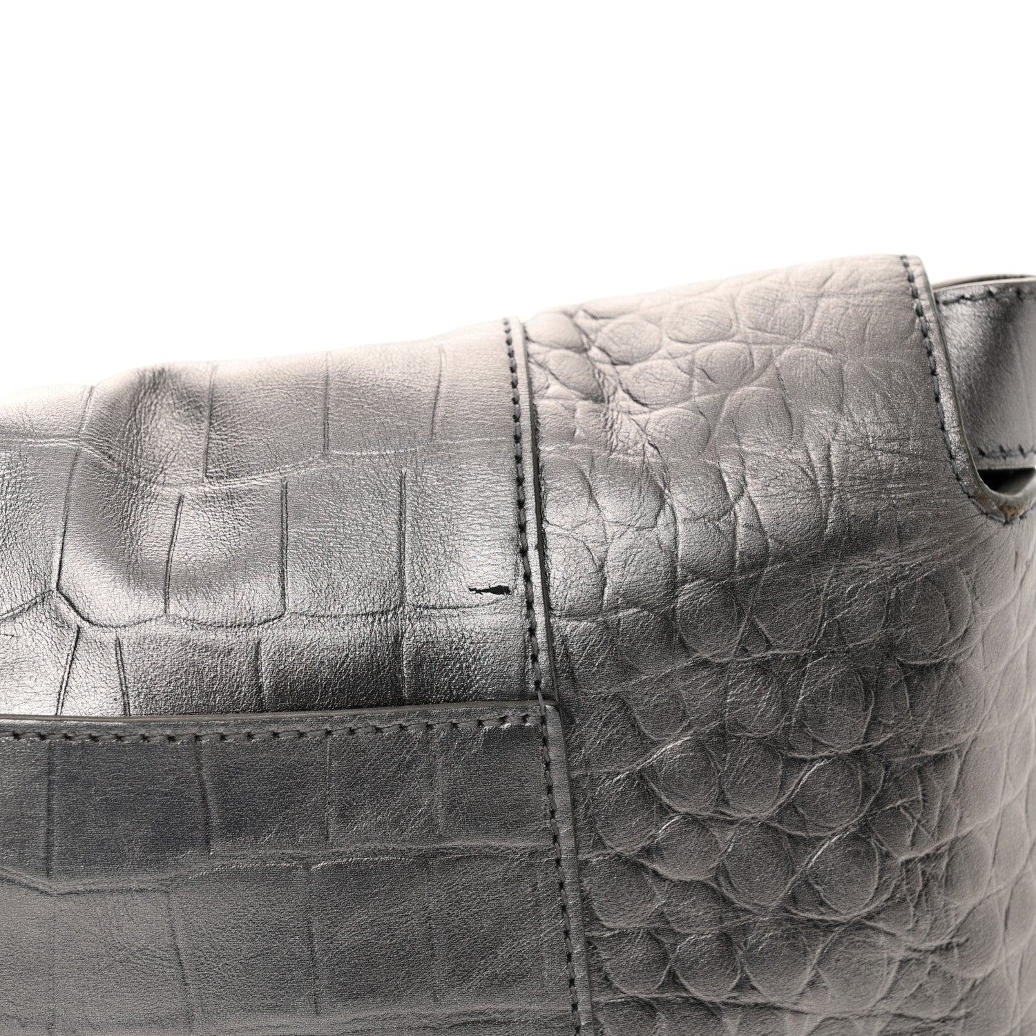 Balenciaga Metallic Calfskin Crocodile Embossed XS Downtown Shoulder Bag Silver 15 of 15